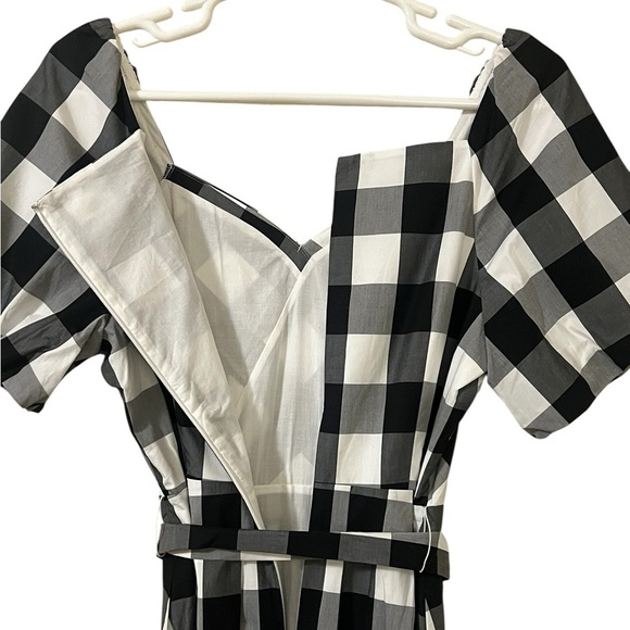 Talbots NWOT zinnia gingham fit & flare poplin midi dress in black white - Picture 8 of 13